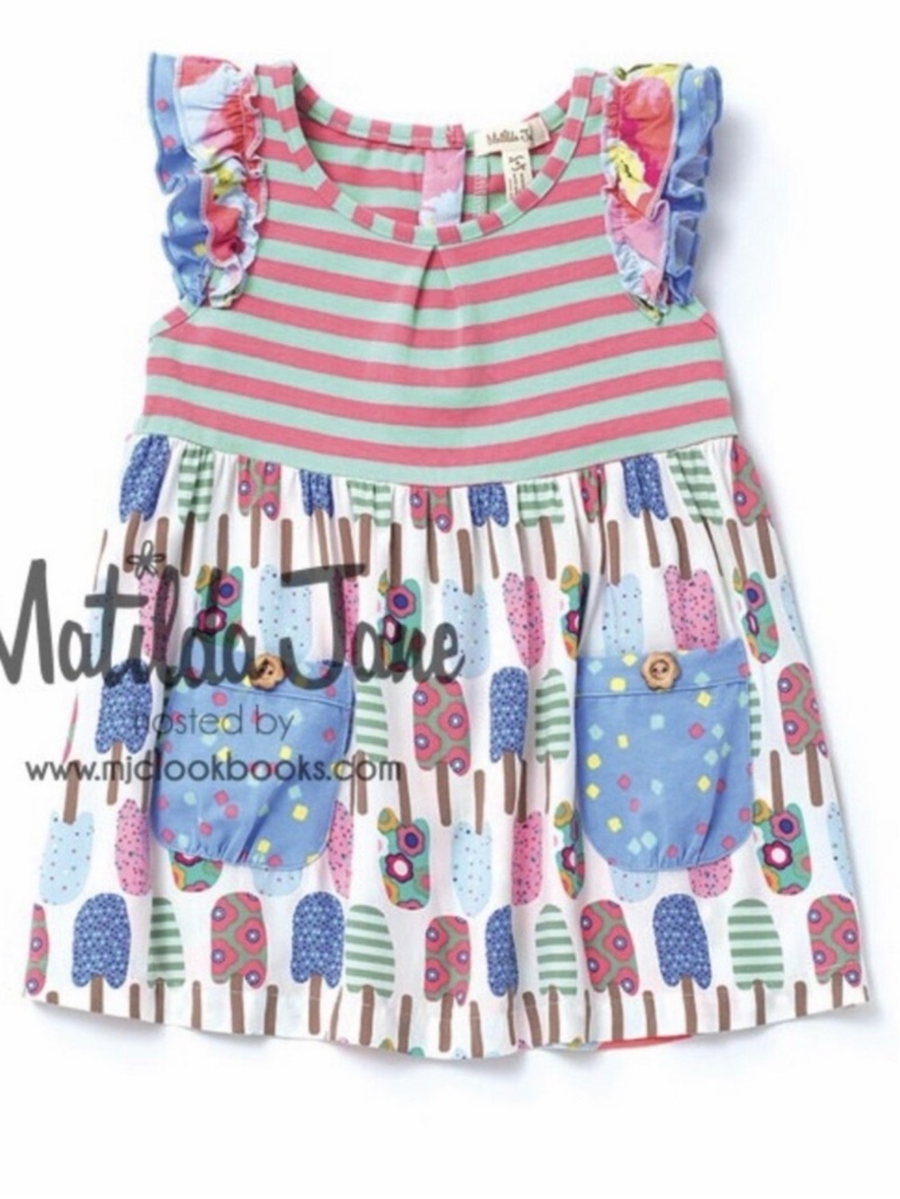 Matilda Jane Pink & Aqua Striped Popsicle-Print top